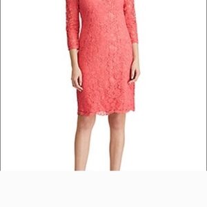 Jessica Howard Coral Lace 3/4 Sleeve Dress Size 8 Orange Excellent Condition